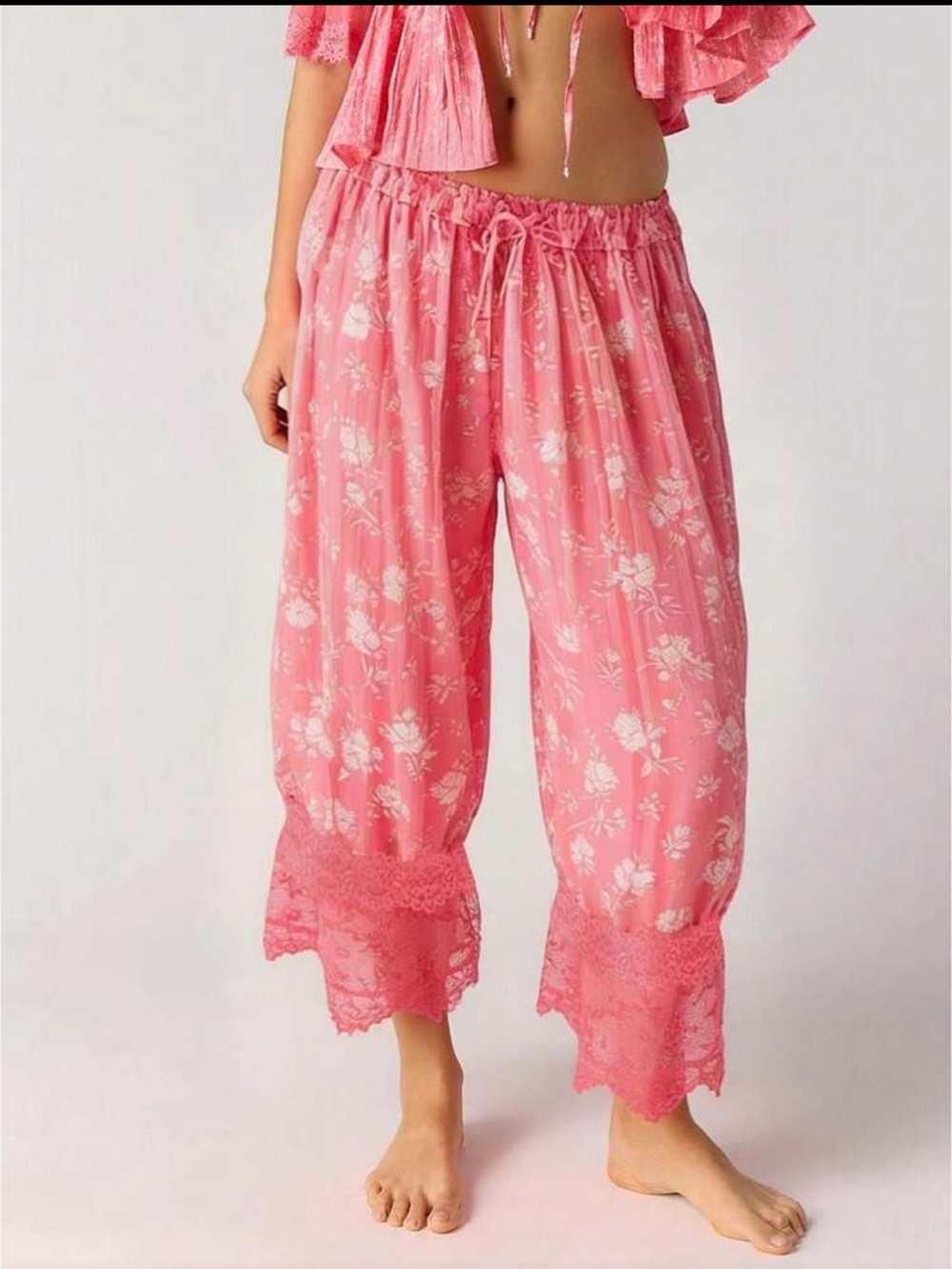 NEW ARRIVAL Women’s DARK Pink Floral Lace-Trim Track Pants